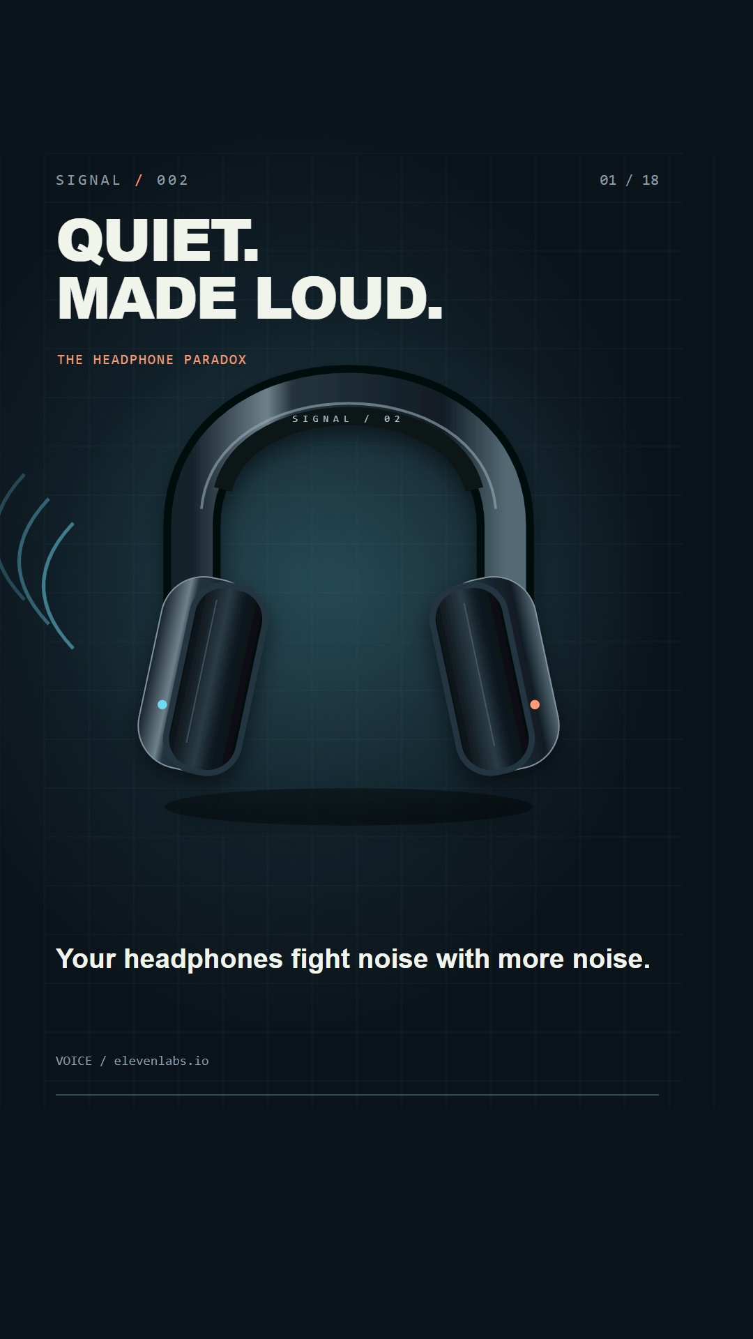 Cutaway of headphones revealing noise cancellation technology