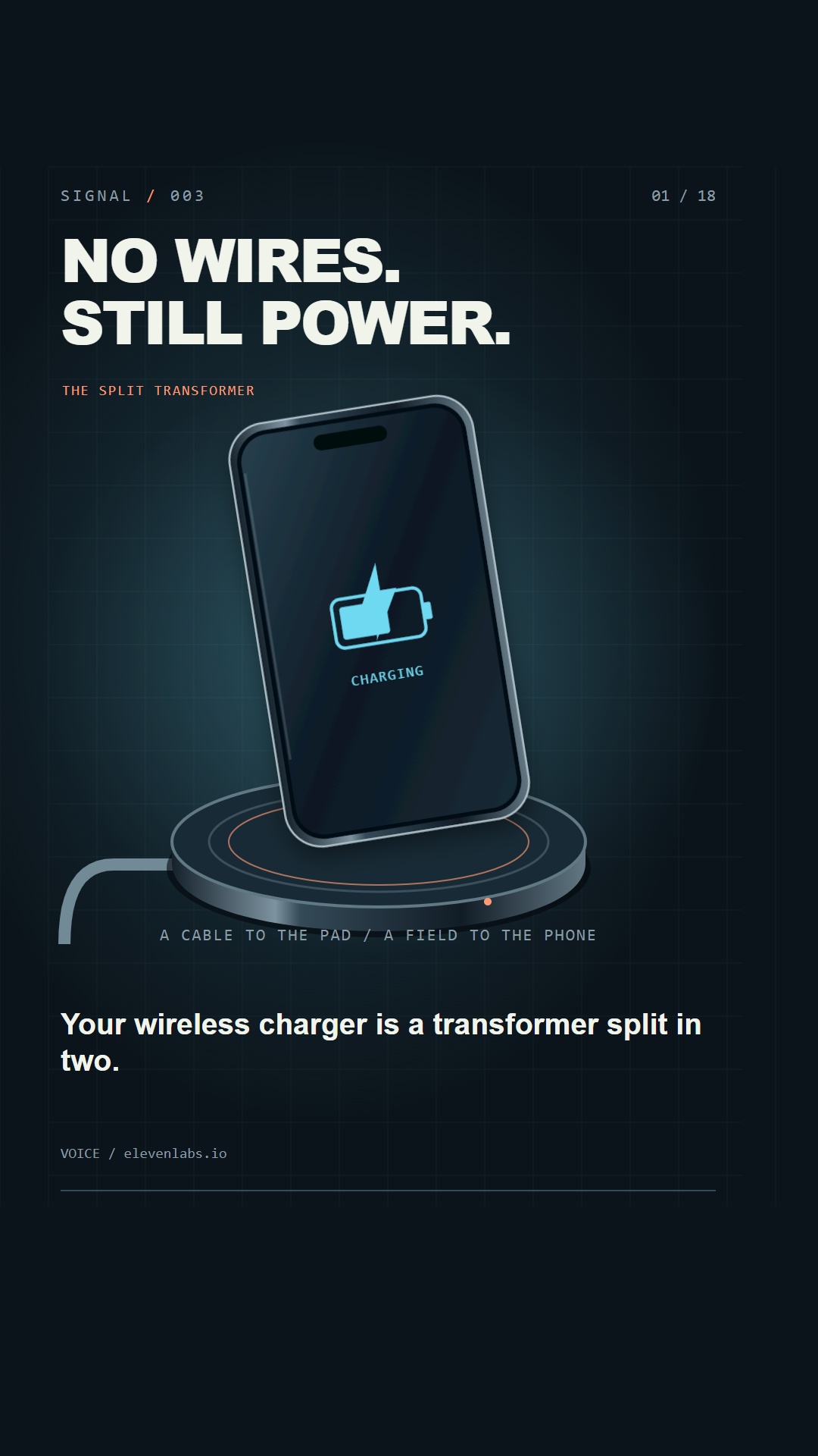 A phone on a wireless charger with copper coils inside